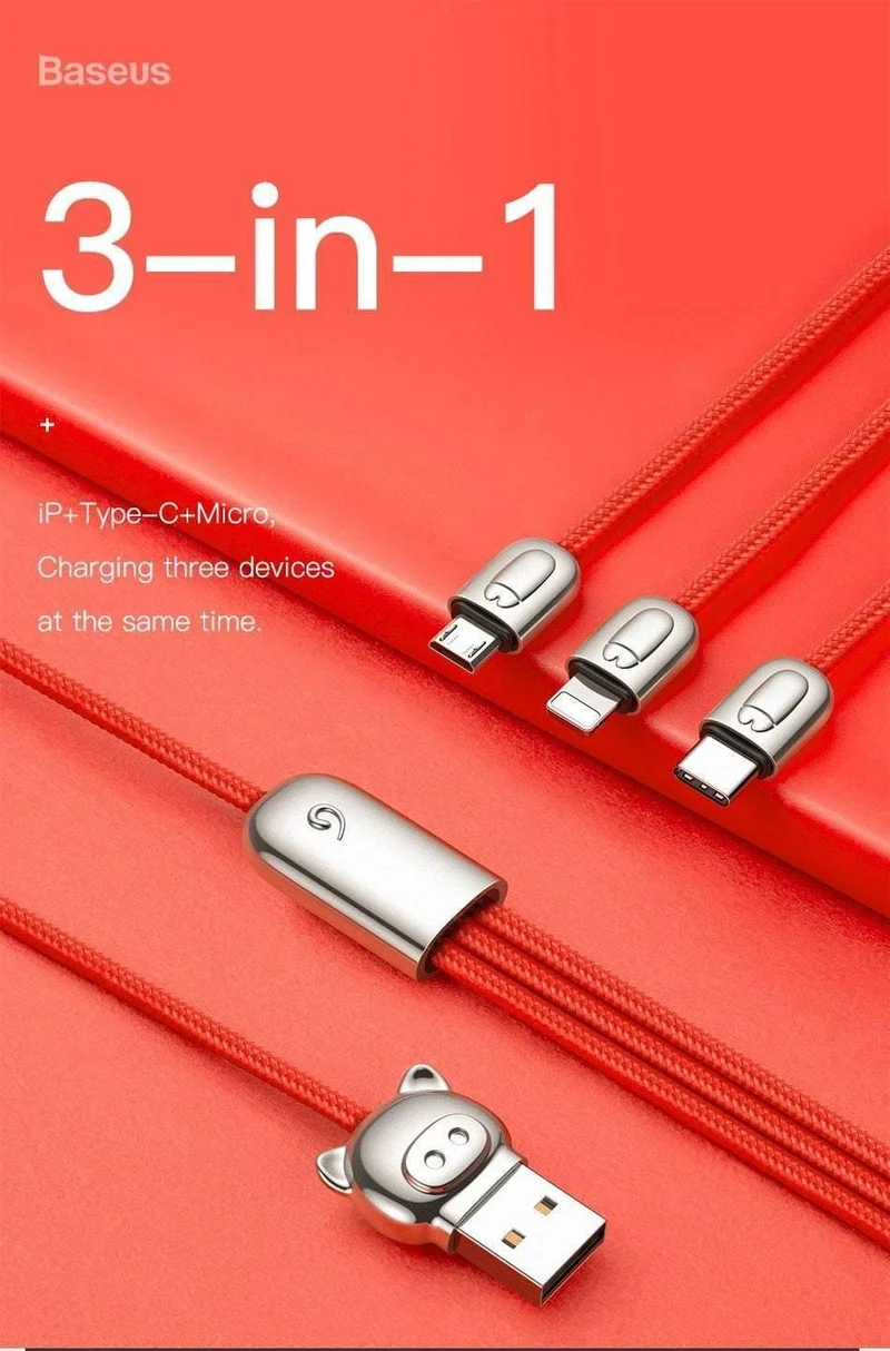 Baseus USB-Kabel für iPhone Xs Max X Xr 3 in 1 Micro-USB-Kabel Schnellladekabel USB Typ C Typ-C-Kabel Handykabel