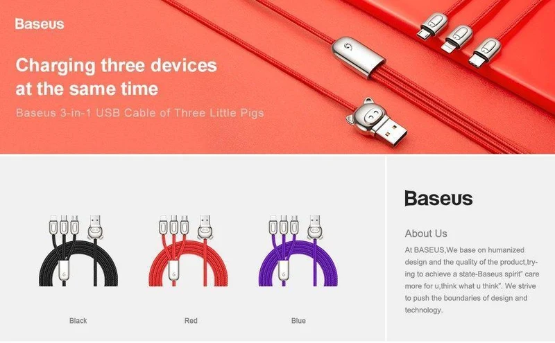 Baseus USB-Kabel für iPhone Xs Max X Xr 3 in 1 Micro-USB-Kabel Schnellladekabel USB Typ C Typ-C-Kabel Handykabel
