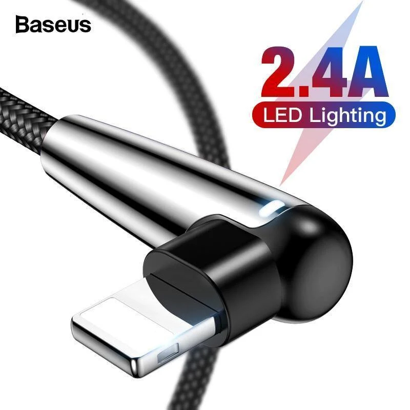 Baseus Lighting USB-Kabel für iPhone XS Max XR X 8 7 6 6S SE 5 Schnellladekabel 90-Grad-Daten-Handykabel