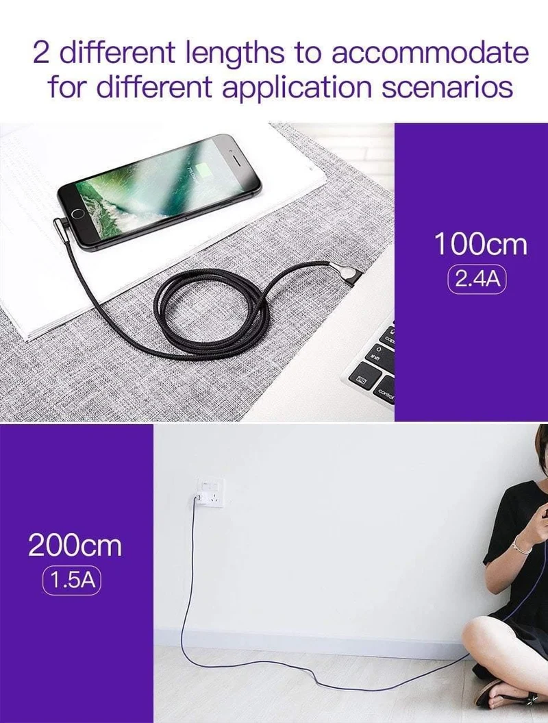 Baseus Lighting USB-Kabel für iPhone XS Max XR X 8 7 6 6S SE 5 Schnellladekabel 90-Grad-Daten-Handykabel