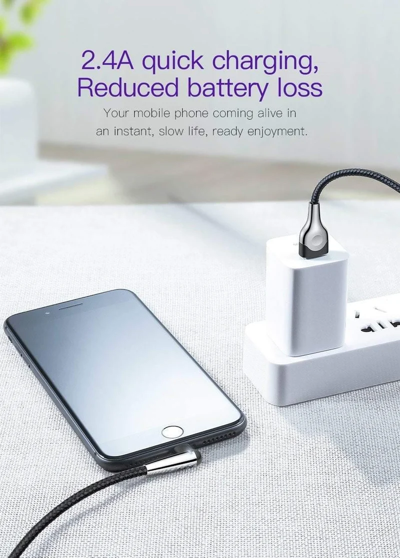 Baseus Lighting USB-Kabel für iPhone XS Max XR X 8 7 6 6S SE 5 Schnellladekabel 90-Grad-Daten-Handykabel