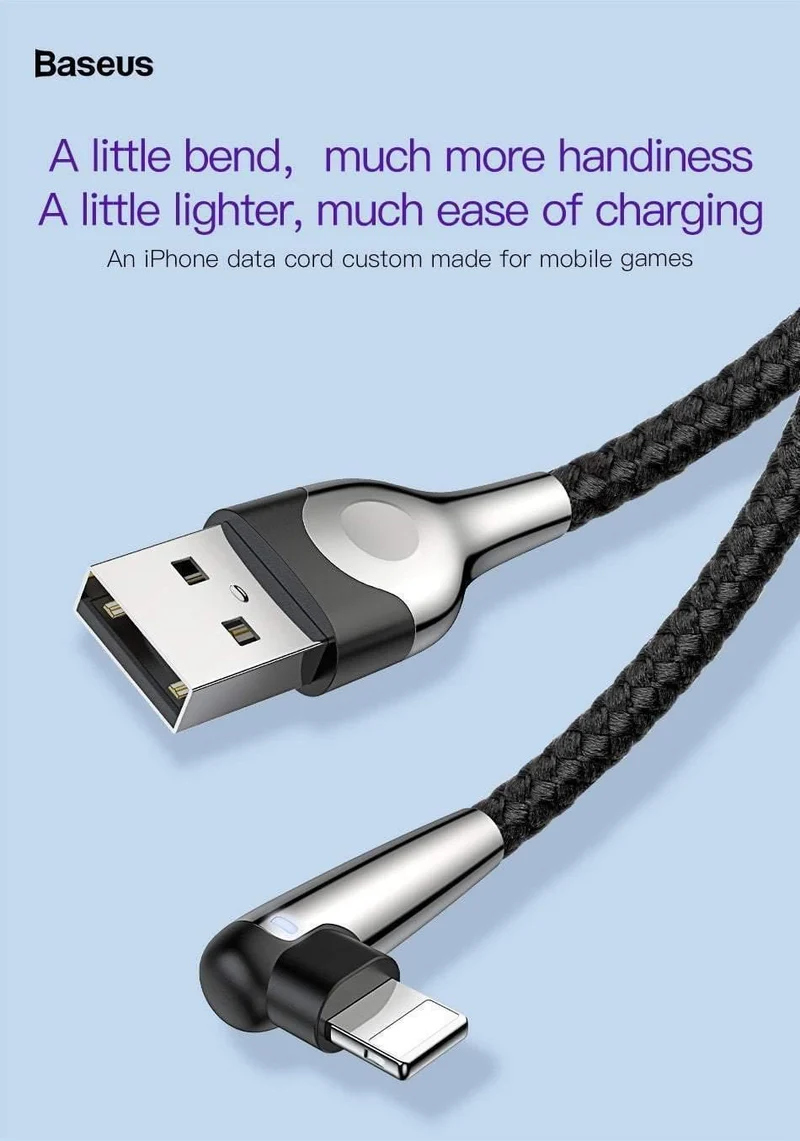 Baseus Lighting USB-Kabel für iPhone XS Max XR X 8 7 6 6S SE 5 Schnellladekabel 90-Grad-Daten-Handykabel