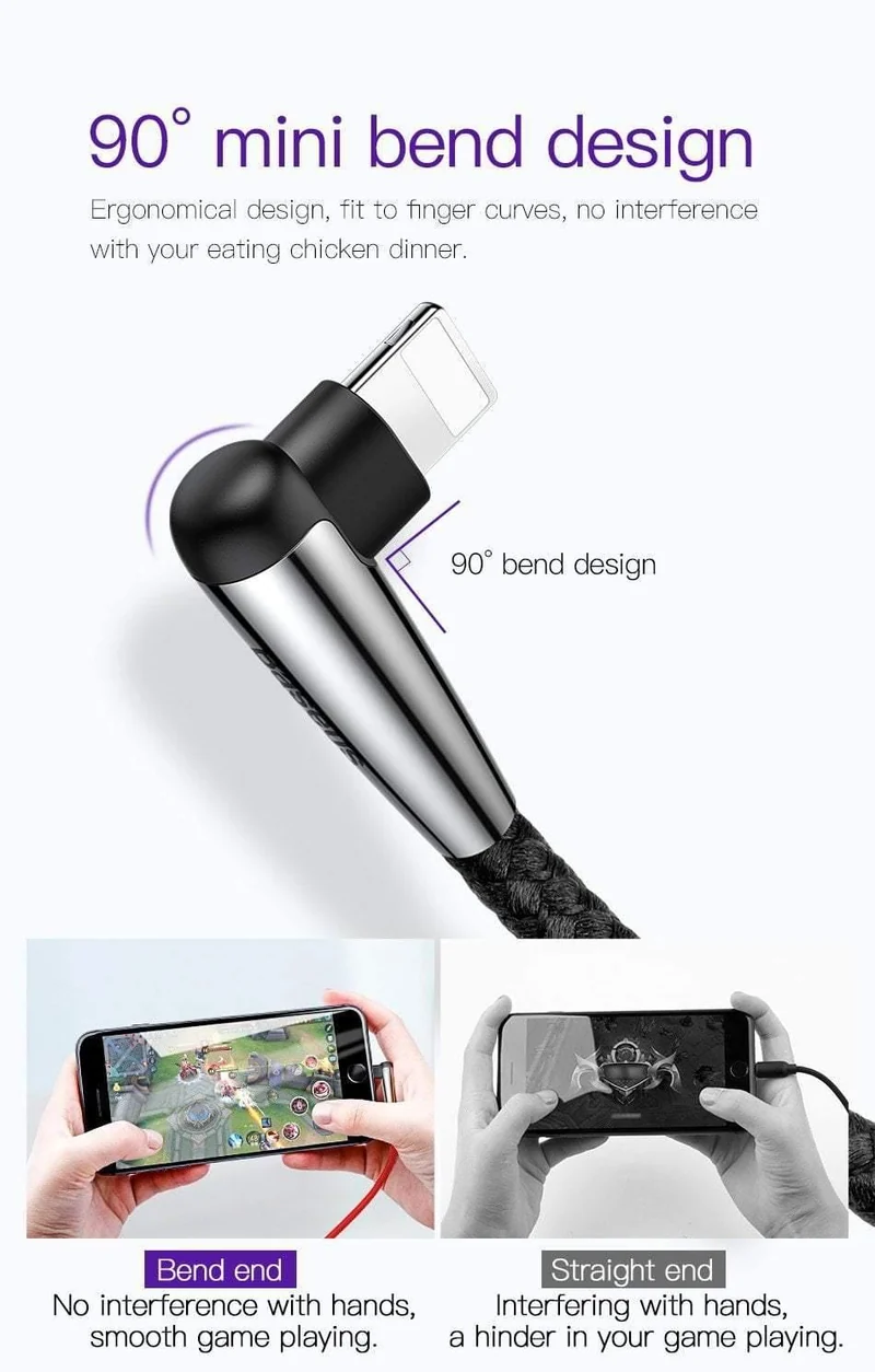 Baseus Lighting USB-Kabel für iPhone XS Max XR X 8 7 6 6S SE 5 Schnellladekabel 90-Grad-Daten-Handykabel
