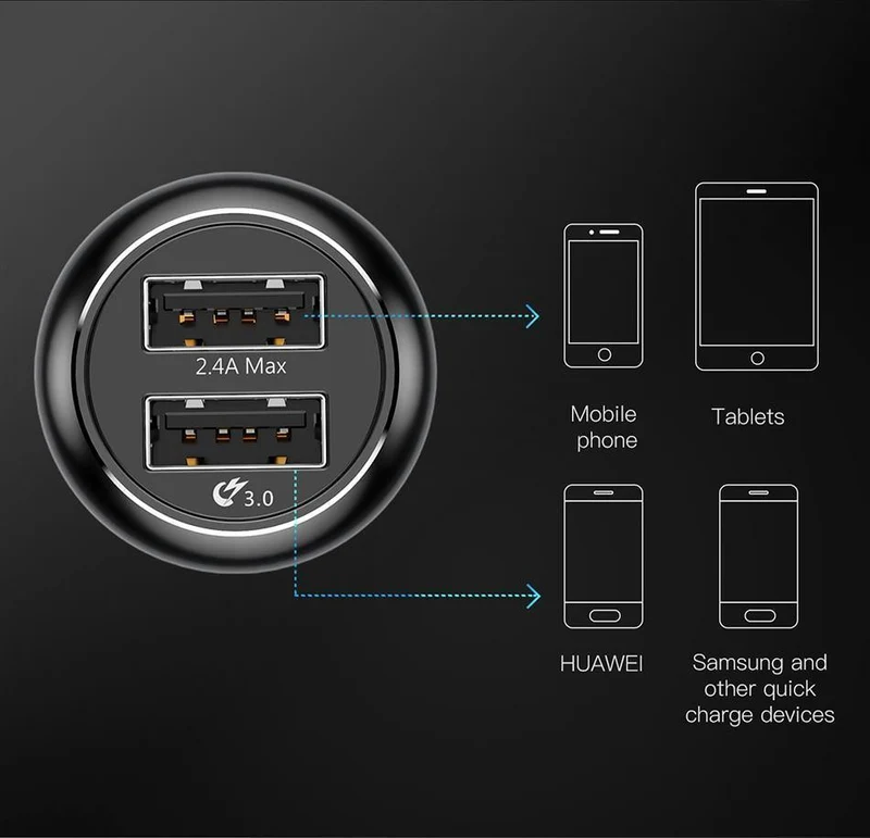 Baseus Quick Charge 3.0 USB-Autoladegerät QC QC3.0 Turbo-Schnelllade-Dual-Auto-USB-Ladegerät für iPhone Xs X Xiaomi Mi Mobiltelefon