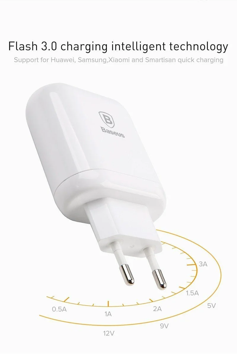 Baseus 23W Quick Charge 3.0 USB-Ladegerät für iPhone Samsung Xiaomi QC3.0 5V/3A Schnelllade-EU-Reisewand-Handyladegerät