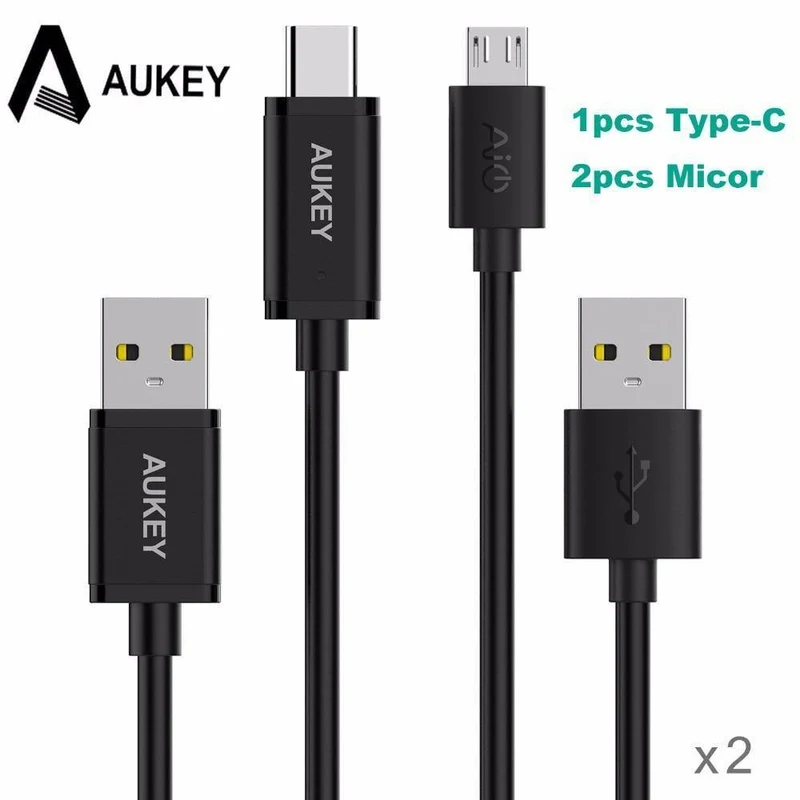 3 Stück AUKEY Schnellkabel Micro-USB-Typ-C-Kabel QC 2.0/3.0 USB-Telefonkabel Android-Kabel USB-C-Datenübertragung Ladetelefon-Adapter