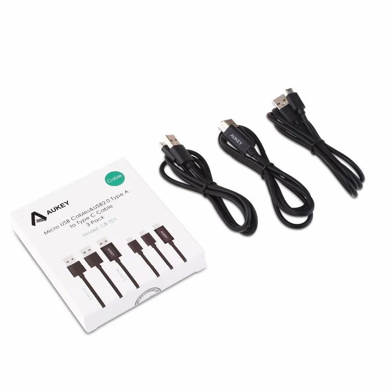 3 Stück AUKEY Schnellkabel Micro-USB-Typ-C-Kabel QC 2.0/3.0 USB-Telefonkabel Android-Kabel USB-C-Datenübertragung Ladetelefon-Adapter