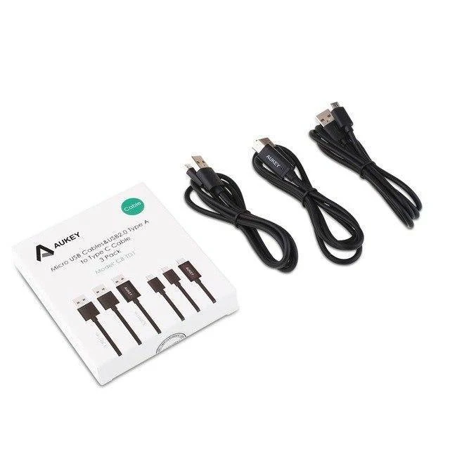 3 Stück AUKEY Schnellkabel Micro-USB-Typ-C-Kabel QC 2.0/3.0 USB-Telefonkabel Android-Kabel USB-C-Datenübertragung Ladetelefon-Adapter