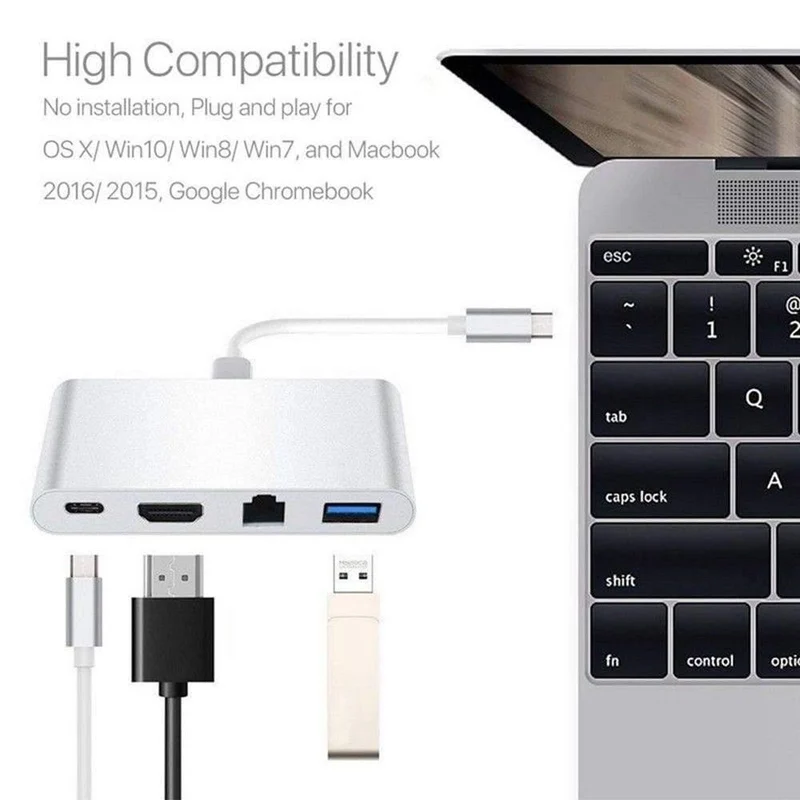 Universal Typ-C zu HDMI 4K + RJ45 Gigabit Ethernet + USB 3.1 Typ C Hub Adapter Stecker Combo Handy Adapter Zubehör