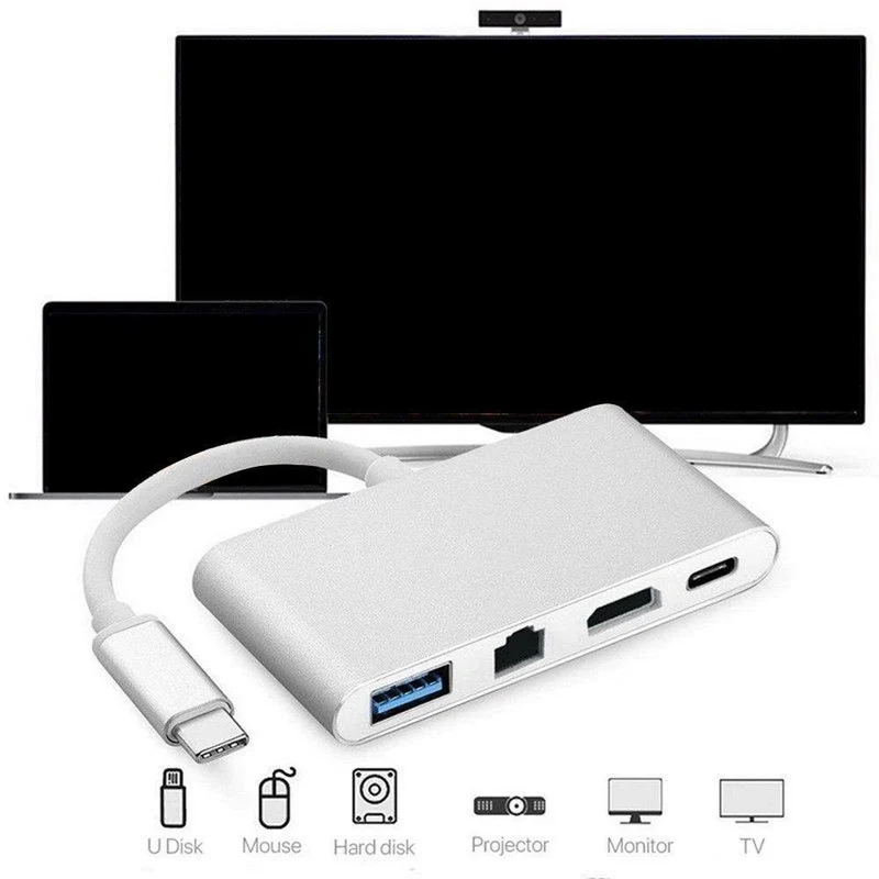Universal Typ-C zu HDMI 4K + RJ45 Gigabit Ethernet + USB 3.1 Typ C Hub Adapter Stecker Combo Handy Adapter Zubehör