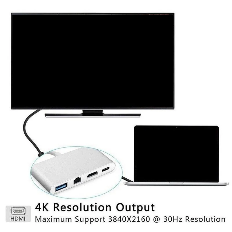 Universal Typ-C zu HDMI 4K + RJ45 Gigabit Ethernet + USB 3.1 Typ C Hub Adapter Stecker Combo Handy Adapter Zubehör