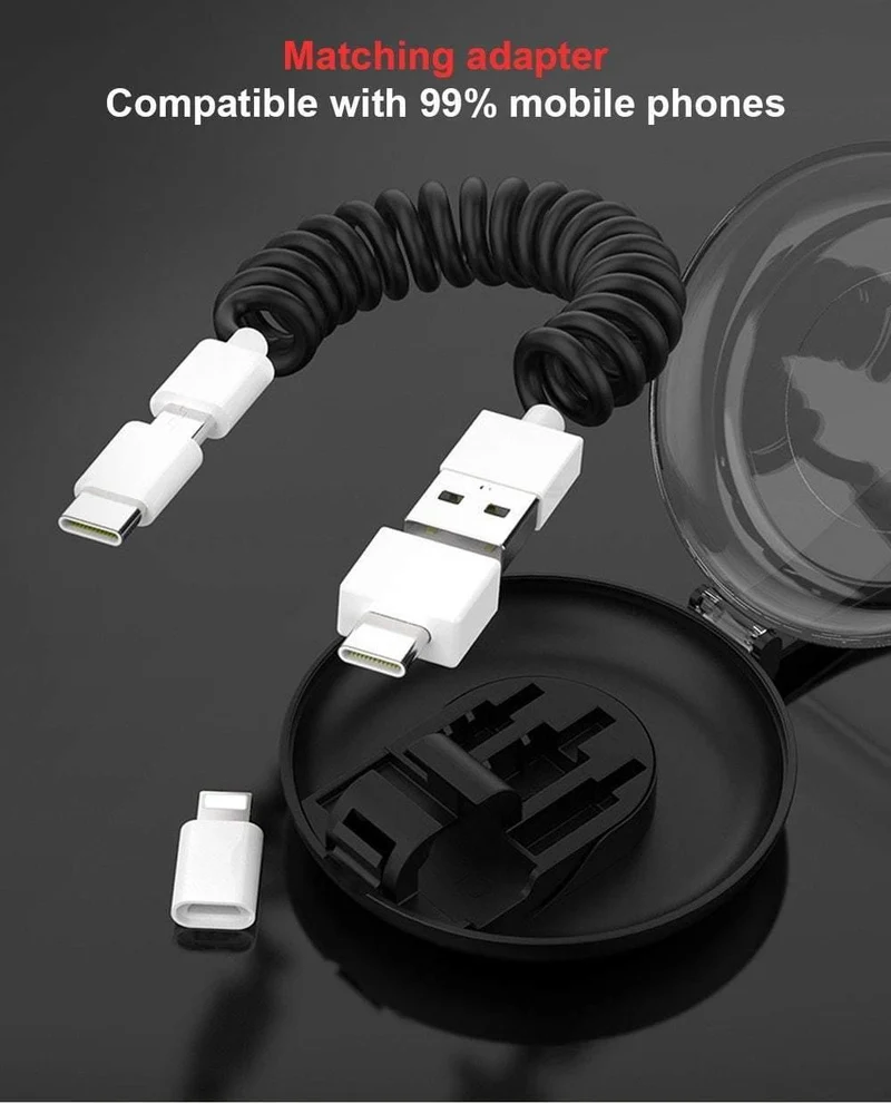 Feder-Teleskop-Datenkabel, universeller Handy-Ladeadapter, Feder-Ladekabel für Apple Typ C und Android USB