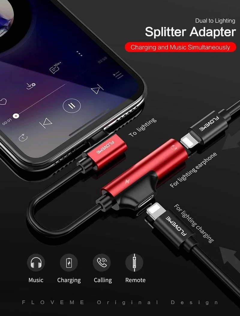 2 in 1 Für Lightning Audio Adapter Ladekonverter Für iPhone X Xs 7 8 XR Ladebuchse Splitter Kopfhörer USB Adapter