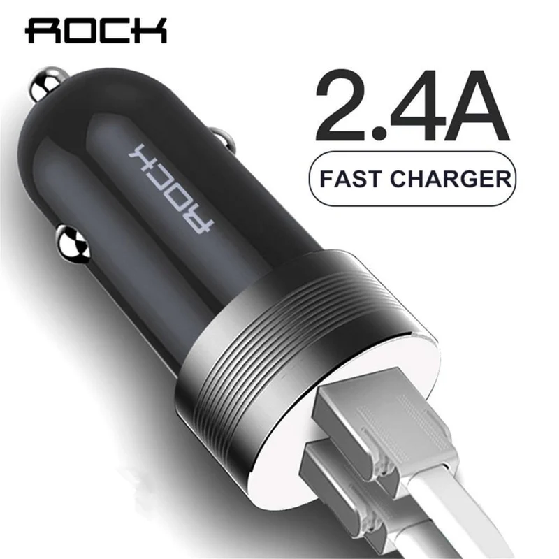 ROCK Sitor Autoladegerät 2.4A Schnellladung Dual Ports Aluminiumlegierung für iPhone Samsung Telefon Reisezigarettenanzünder DC 12-24V