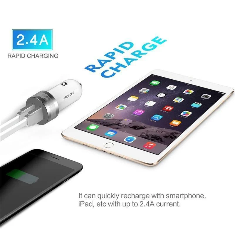 ROCK Sitor Autoladegerät 2.4A Schnellladung Dual Ports Aluminiumlegierung für iPhone Samsung Telefon Reisezigarettenanzünder DC 12-24V