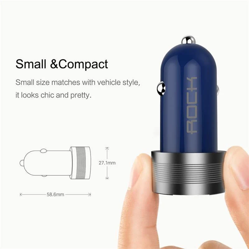 ROCK Sitor Autoladegerät 2.4A Schnellladung Dual Ports Aluminiumlegierung für iPhone Samsung Telefon Reisezigarettenanzünder DC 12-24V