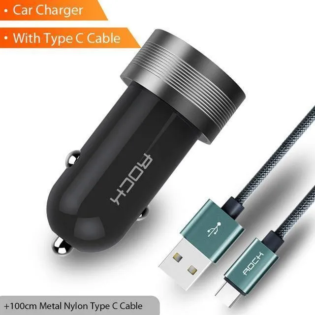 ROCK Sitor Autoladegerät 2.4A Schnellladung Dual Ports Aluminiumlegierung für iPhone Samsung Telefon Reisezigarettenanzünder DC 12-24V