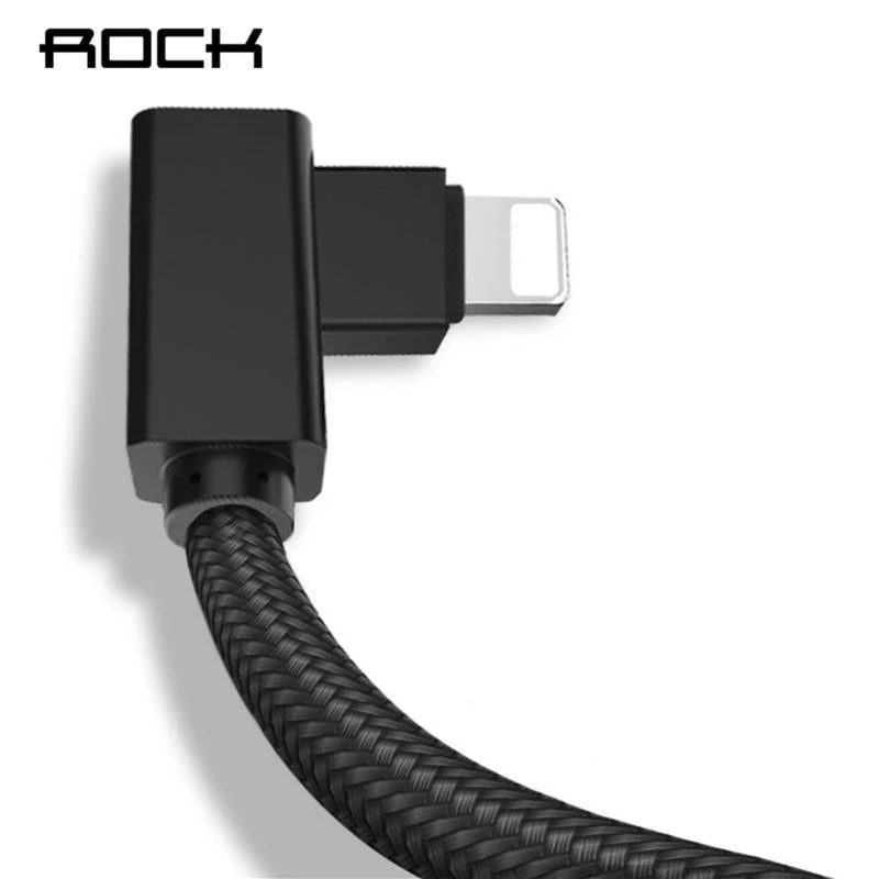 ROCK-Telefonkabel für iPhone X 8 7 6 5 Plus, 90 Grad rechtwinklig, 2.1A Schnellladegerät, L-Biegedesign, Kabel für iPad 2 3 4 Air Pro