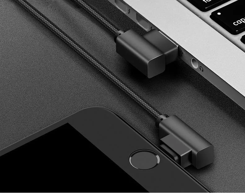 ROCK-Telefonkabel für iPhone X 8 7 6 5 Plus, 90 Grad rechtwinklig, 2.1A Schnellladegerät, L-Biegedesign, Kabel für iPad 2 3 4 Air Pro
