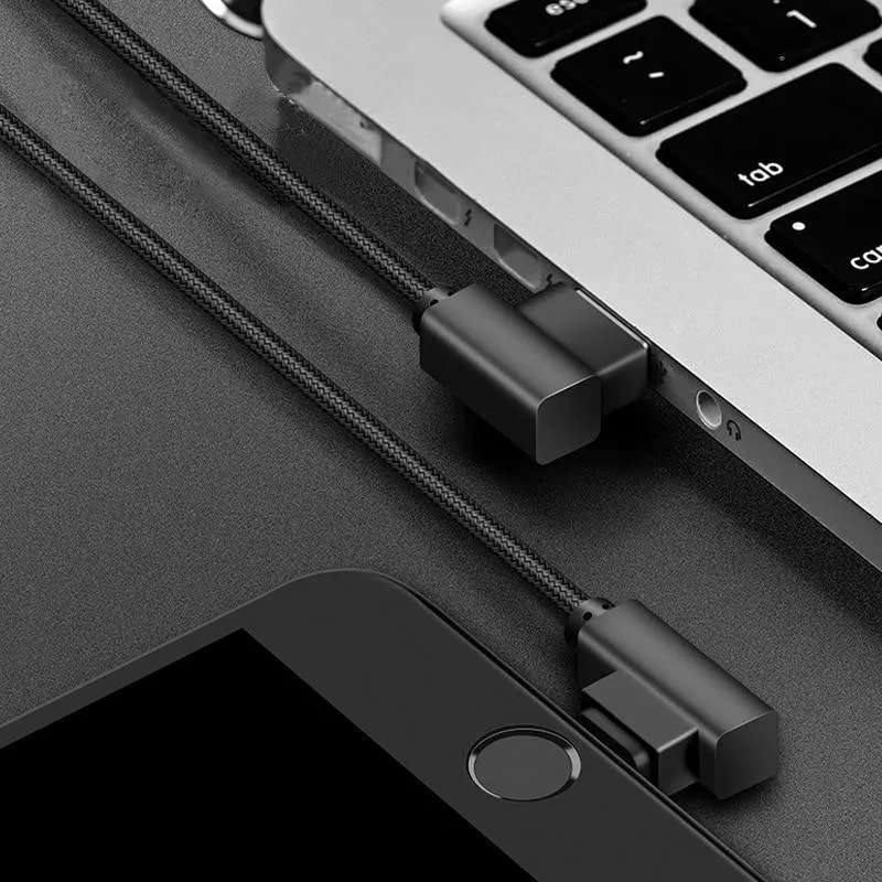 ROCK-Telefonkabel für iPhone X 8 7 6 5 Plus, 90 Grad rechtwinklig, 2.1A Schnellladegerät, L-Biegedesign, Kabel für iPad 2 3 4 Air Pro