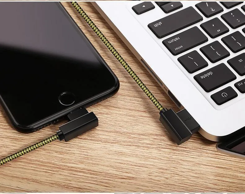 ROCK-Telefonkabel für iPhone X 8 7 6 5 Plus, 90 Grad rechtwinklig, 2.1A Schnellladegerät, L-Biegedesign, Kabel für iPad 2 3 4 Air Pro