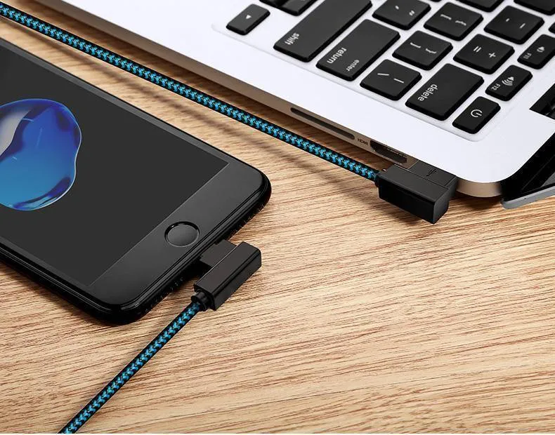 ROCK-Telefonkabel für iPhone X 8 7 6 5 Plus, 90 Grad rechtwinklig, 2.1A Schnellladegerät, L-Biegedesign, Kabel für iPad 2 3 4 Air Pro