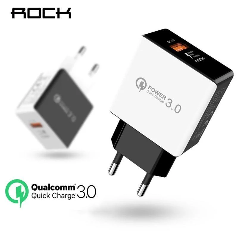 ROCK 18W Quick Charge QC 3.0 Telefonladegerät Reise-Wandadapter QC3.0 FCP Universal für Xiaomi iPhone Samsung Huawei EU-Stecker