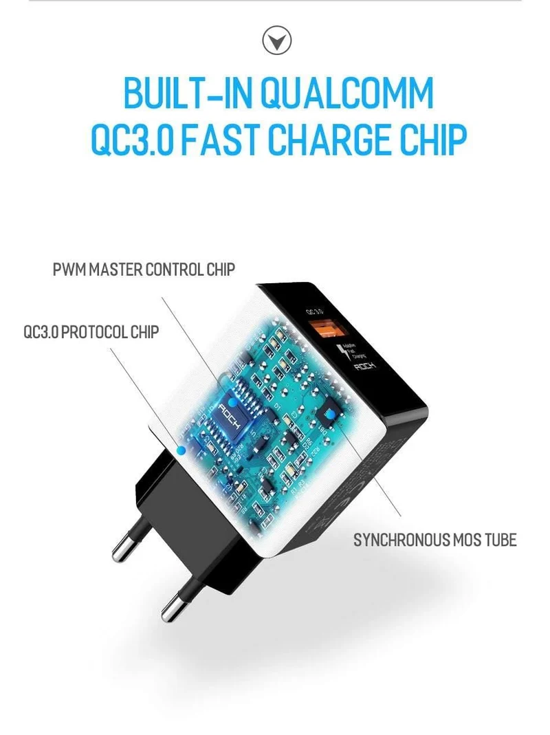 ROCK 18W Quick Charge QC 3.0 Telefonladegerät Reise-Wandadapter QC3.0 FCP Universal für Xiaomi iPhone Samsung Huawei EU-Stecker