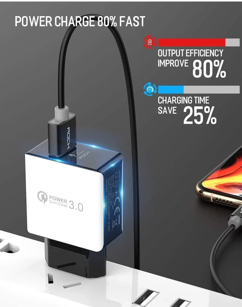 ROCK 18W Quick Charge QC 3.0 Telefonladegerät Reise-Wandadapter QC3.0 FCP Universal für Xiaomi iPhone Samsung Huawei EU-Stecker
