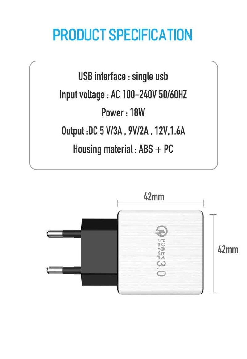 ROCK 18W Quick Charge QC 3.0 Telefonladegerät Reise-Wandadapter QC3.0 FCP Universal für Xiaomi iPhone Samsung Huawei EU-Stecker
