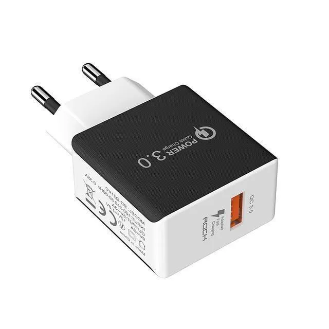 ROCK 18W Quick Charge QC 3.0 Telefonladegerät Reise-Wandadapter QC3.0 FCP Universal für Xiaomi iPhone Samsung Huawei EU-Stecker