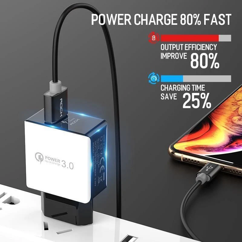 ROCK 18W Quick Charge QC 3.0 Telefonladegerät Reise-Wandadapter QC3.0 FCP Universal für Xiaomi iPhone Samsung Huawei EU-Stecker