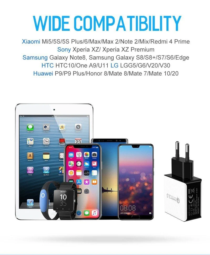 ROCK 18W Quick Charge QC 3.0 Telefonladegerät Reise-Wandadapter QC3.0 FCP Universal für Xiaomi iPhone Samsung Huawei EU-Stecker