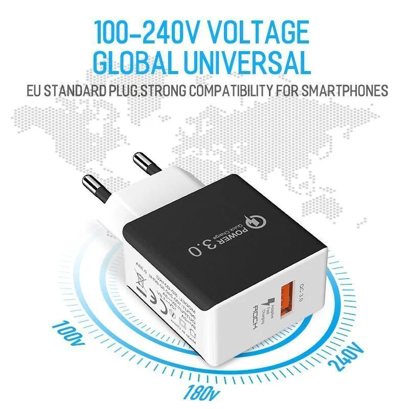 ROCK 18W Quick Charge QC 3.0 Telefonladegerät Reise-Wandadapter QC3.0 FCP Universal für Xiaomi iPhone Samsung Huawei EU-Stecker