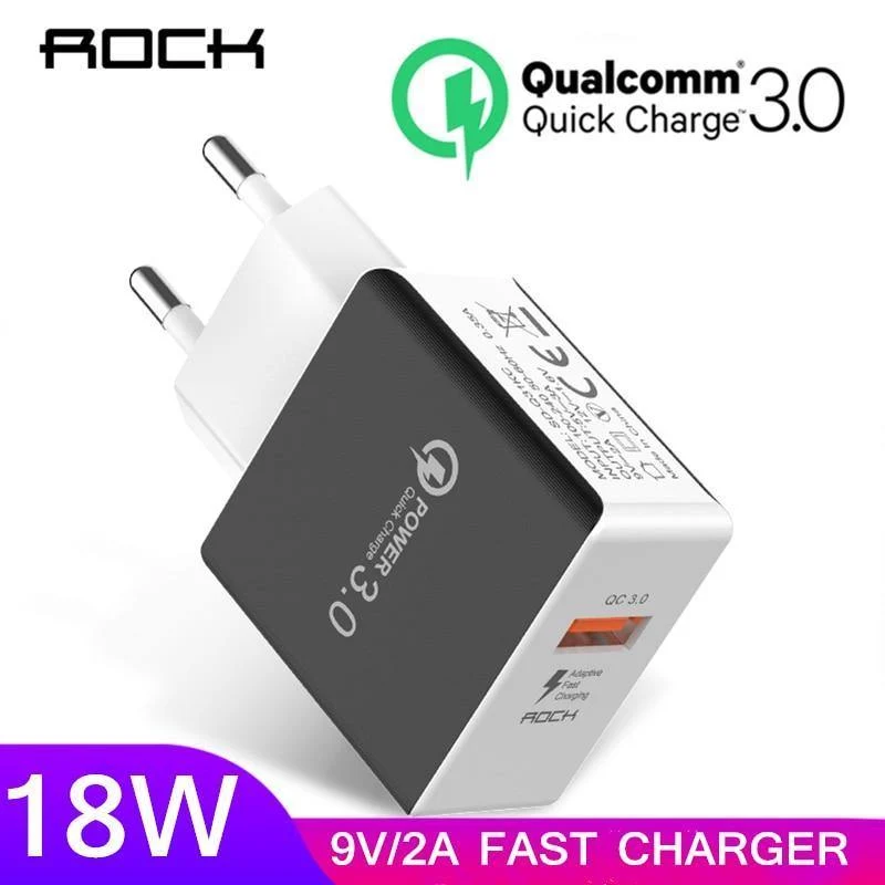 ROCK QC 3.0 USB-Schnellladegerät für Mobiltelefone, Reise-Wandadapter 18 W QC3.0 FCP Universal für Xiaomi iPhone Samsung Huawei EU-Stecker