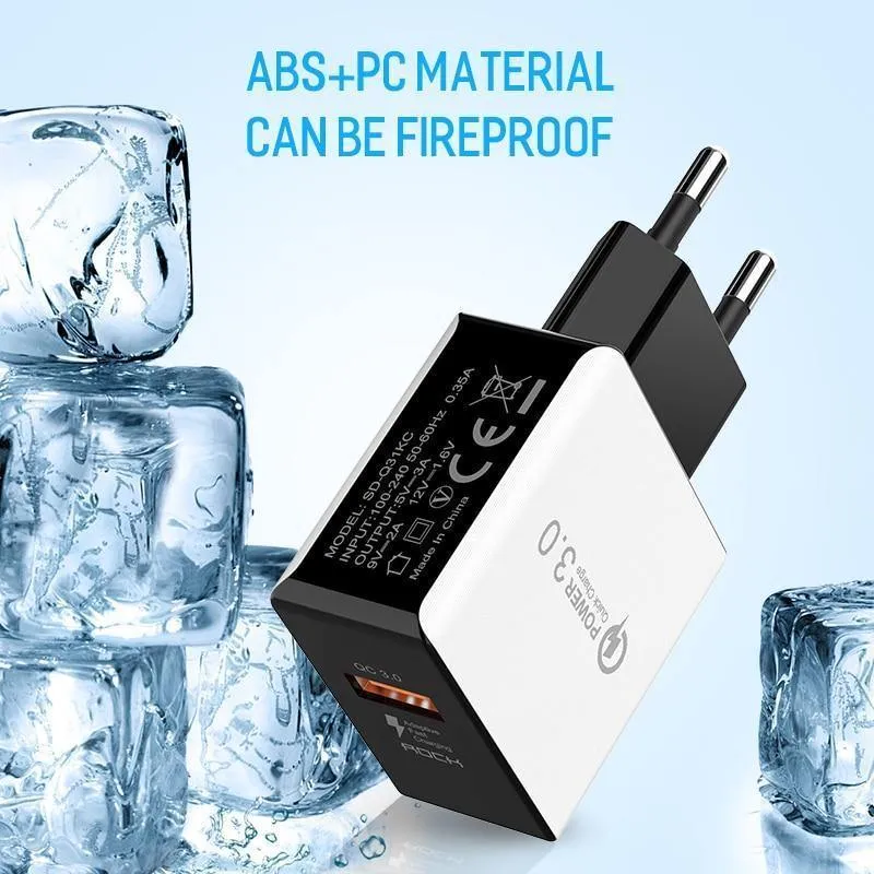 ROCK QC 3.0 USB-Schnellladegerät für Mobiltelefone, Reise-Wandadapter 18 W QC3.0 FCP Universal für Xiaomi iPhone Samsung Huawei EU-Stecker