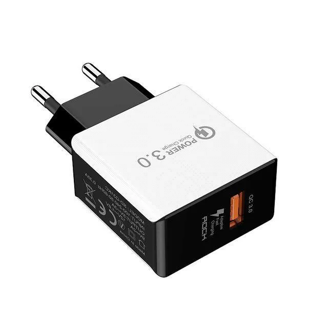 ROCK QC 3.0 USB-Schnellladegerät für Mobiltelefone, Reise-Wandadapter 18 W QC3.0 FCP Universal für Xiaomi iPhone Samsung Huawei EU-Stecker