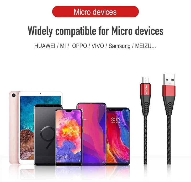 ROCK Metal Micro-USB-Kabel 2.4A für Samsung Xiaomi Redmi Note 5 Pro LG USB Nylon geflochten Schnellladedaten Ladetelefonladegerät