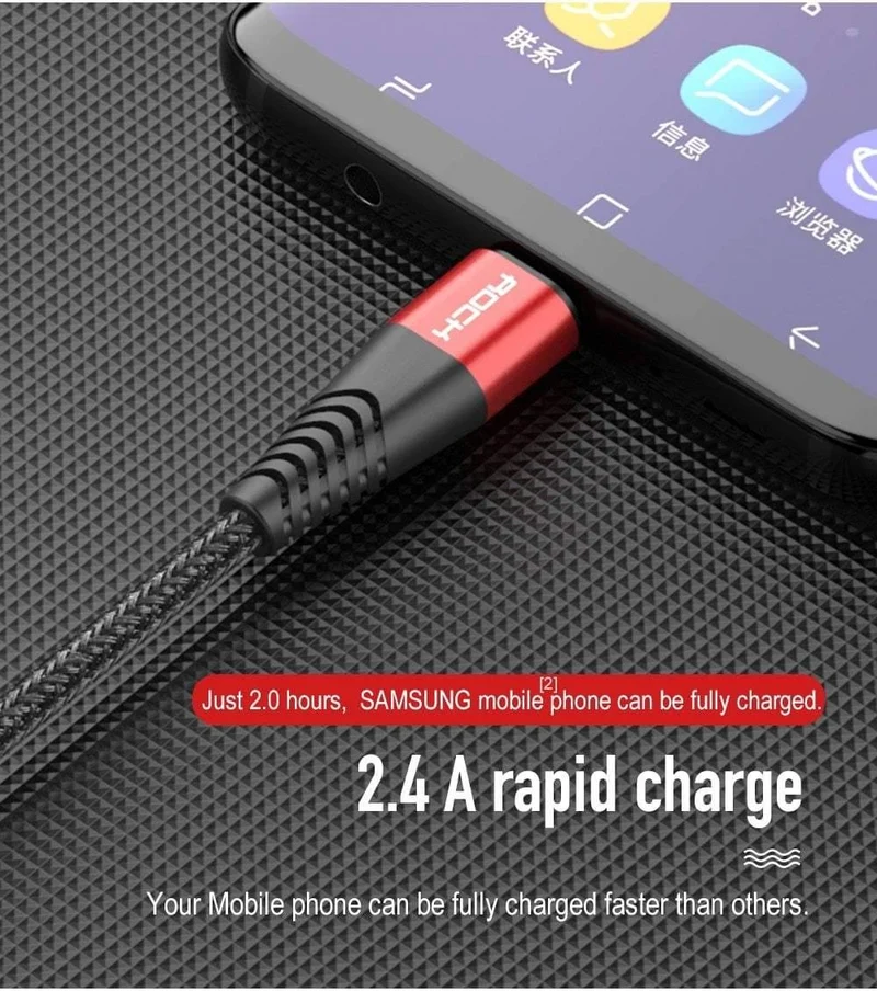 ROCK Metal Micro-USB-Kabel 2.4A für Samsung Xiaomi Redmi Note 5 Pro LG USB Nylon geflochten Schnellladedaten Ladetelefonladegerät