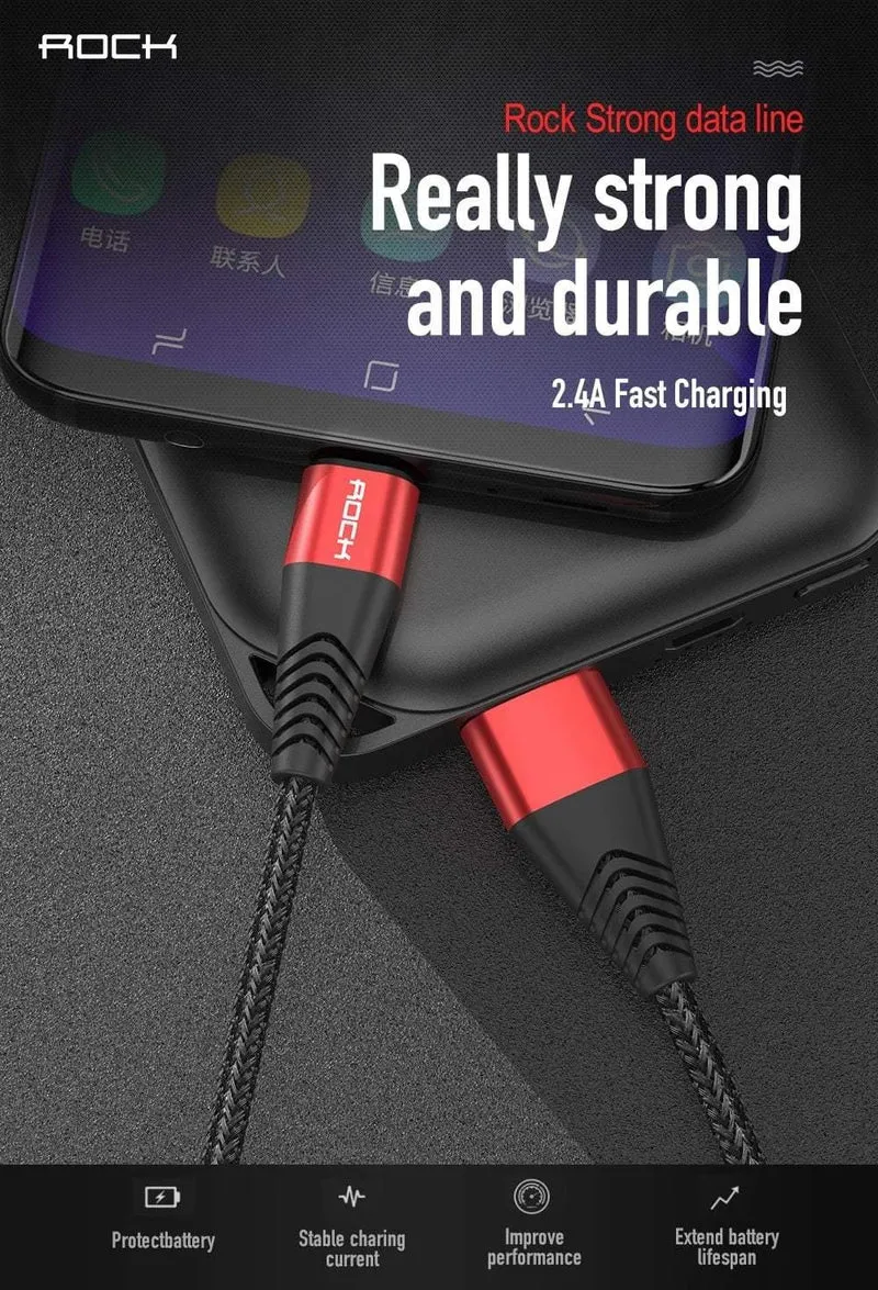 ROCK Metal Micro-USB-Kabel 2.4A für Samsung Xiaomi Redmi Note 5 Pro LG USB Nylon geflochten Schnellladedaten Ladetelefonladegerät
