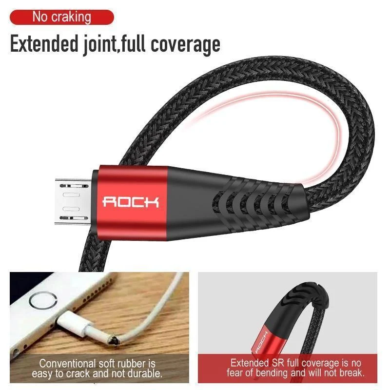 ROCK Metal Micro-USB-Kabel 2.4A für Samsung Xiaomi Redmi Note 5 Pro LG USB Nylon geflochten Schnellladedaten Ladetelefonladegerät