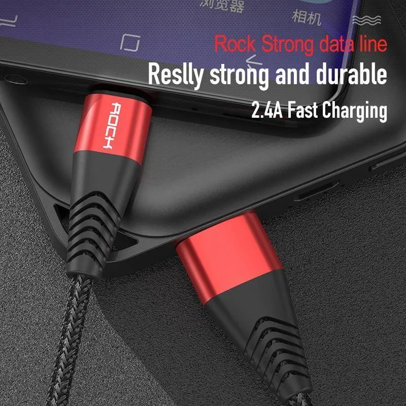 ROCK Metal Micro-USB-Kabel 2.4A für Samsung Xiaomi Redmi Note 5 Pro LG USB Nylon geflochten Schnellladedaten Ladetelefonladegerät