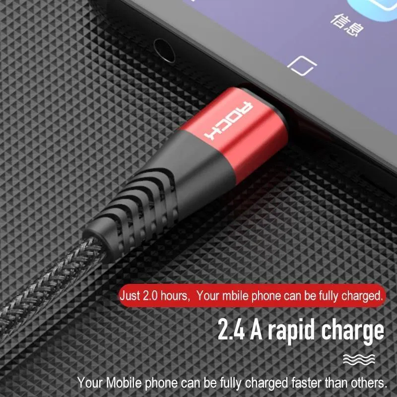 ROCK Metal Micro-USB-Kabel 2.4A für Samsung Xiaomi Redmi Note 5 Pro LG USB Nylon geflochten Schnellladedaten Ladetelefonladegerät