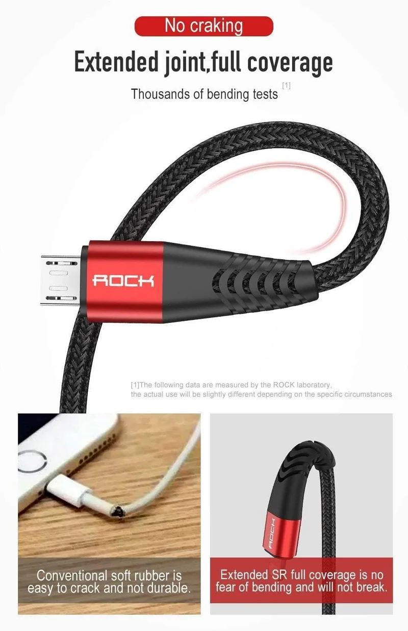 ROCK Metal Micro-USB-Kabel 2.4A für Samsung Xiaomi Redmi Note 5 Pro LG USB Nylon geflochten Schnellladedaten Ladetelefonladegerät