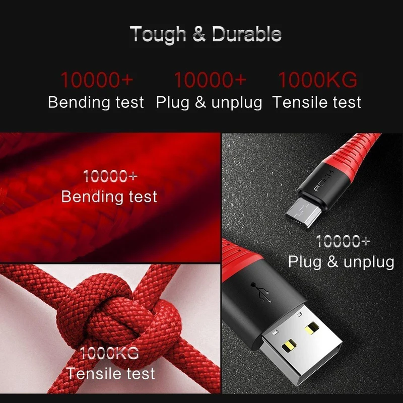 ROCK Hochfestes Micro-USB-Kabel für Samsung, Xiaomi, LG, USB-Schnellladedaten, geflochtenes Ladegerät, Android-Handy, 120 cm