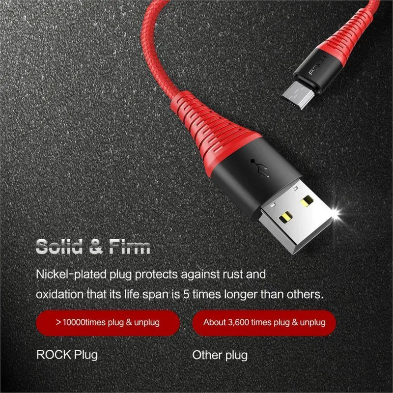 ROCK Hochfestes Micro-USB-Kabel für Samsung, Xiaomi, LG, USB-Schnellladedaten, geflochtenes Ladegerät, Android-Handy, 120 cm