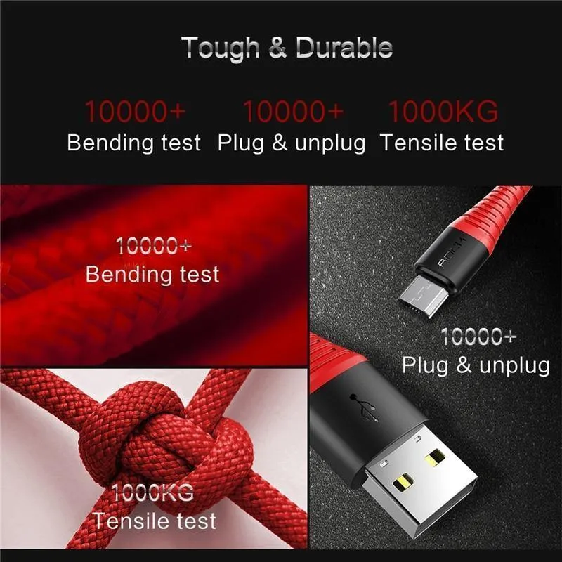 ROCK Hochfestes Micro-USB-Kabel für Samsung, Xiaomi, LG, USB-Schnellladedaten, geflochtenes Ladegerät, Android-Handy, 120 cm