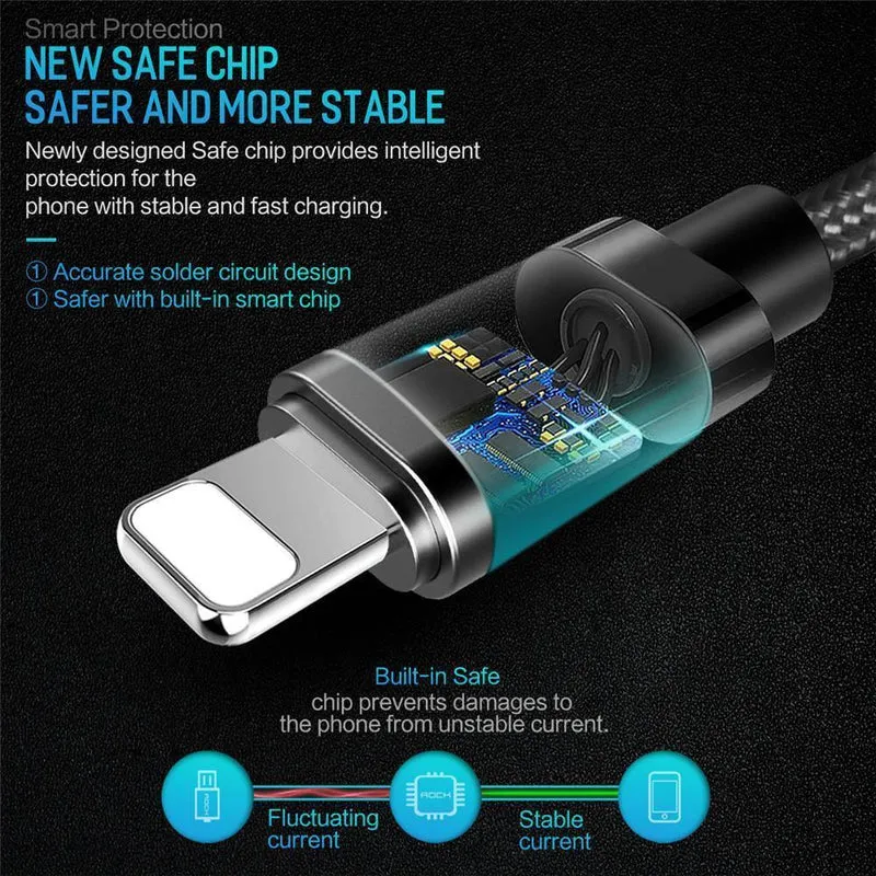 ROCK Kabel für IPhone IOS 11 10 9 für schnelle Ladegerät Beleuchtung auf USB-Kabel Ladekabel 0.2 m 1.0 m 1.8 m 3 m 2.1 A für Mobiltelefon
