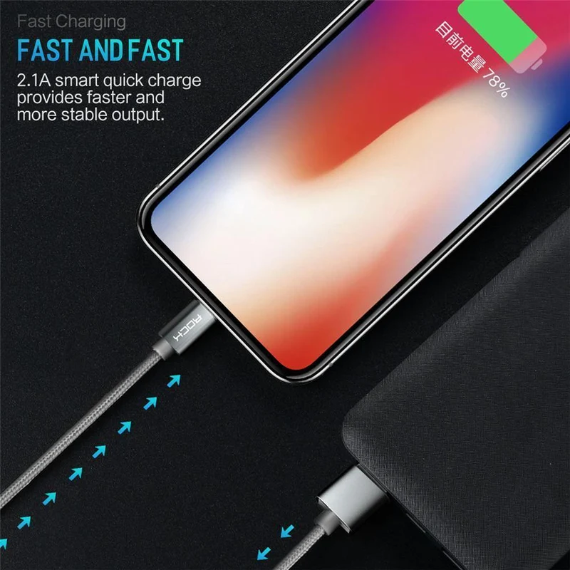 ROCK Kabel für IPhone IOS 11 10 9 für schnelle Ladegerät Beleuchtung auf USB-Kabel Ladekabel 0.2 m 1.0 m 1.8 m 3 m 2.1 A für Mobiltelefon