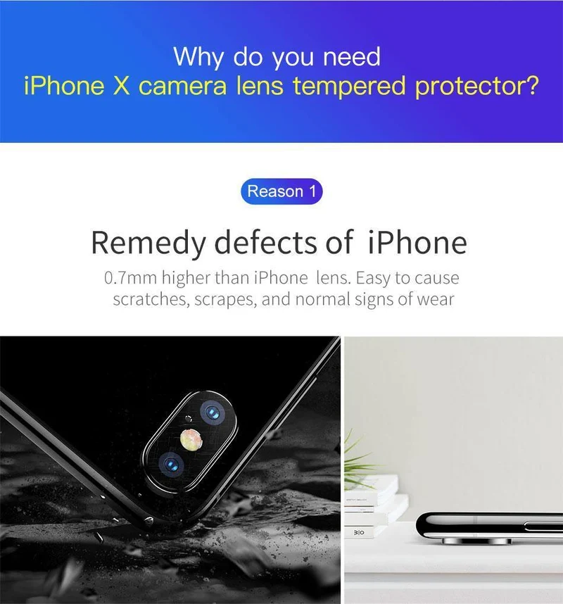 Baseus Gehärtetes Glas für das Rückkameraobjektiv des iPhone Xs Xs Max Kameraobjektiv-Schutzglasfolie für das iPhone Xs Xs Max 2018 9H Glas